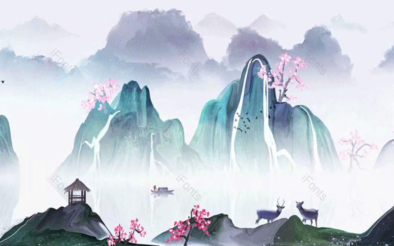 中国风手绘风景山水意境插画背景设计,插画/手绘图,插画/手绘图库,插画/手绘图下载,插画/手绘